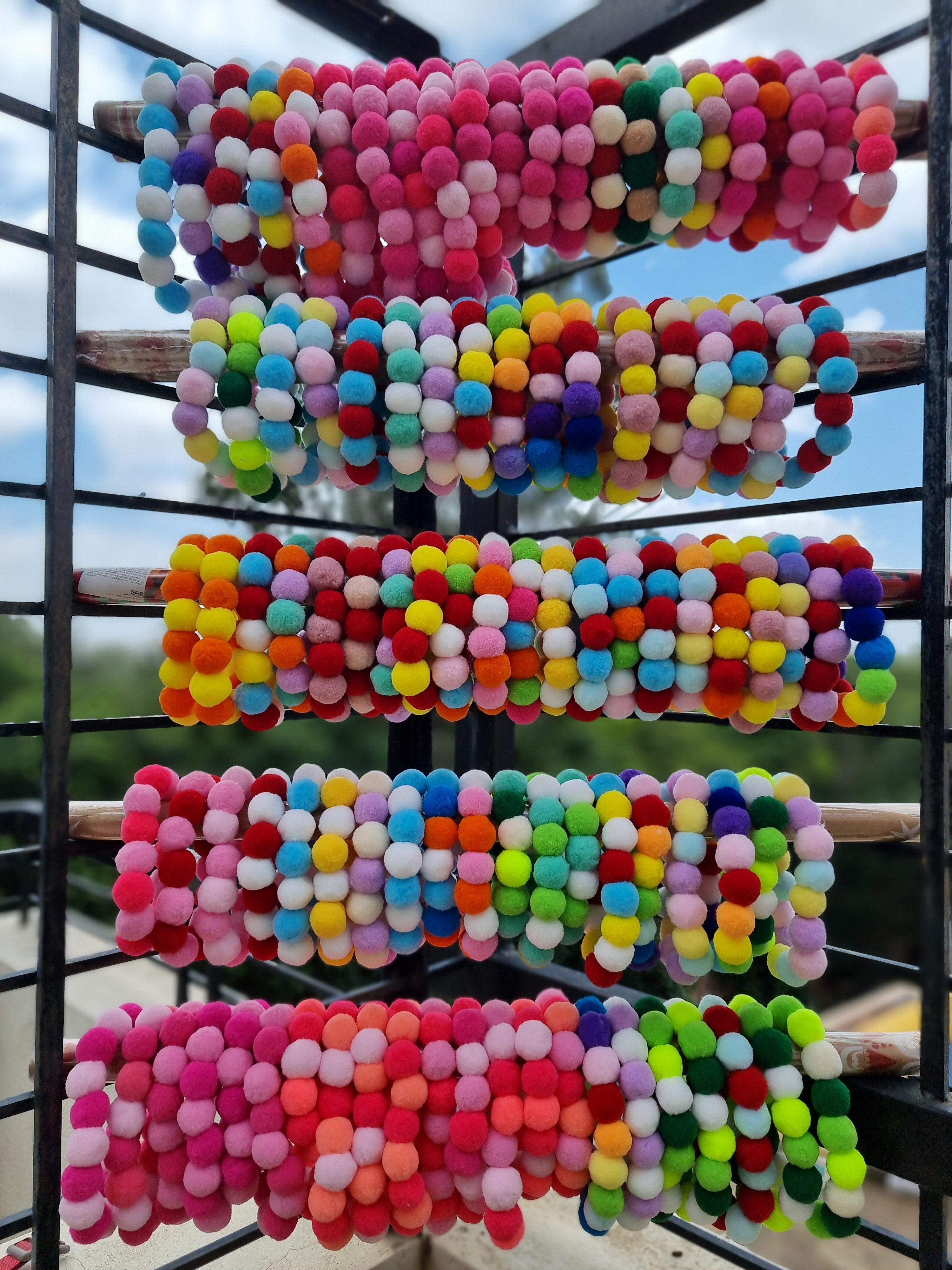 Pom Pom Beaded Collar - Mixed Colors - Bundle of 5