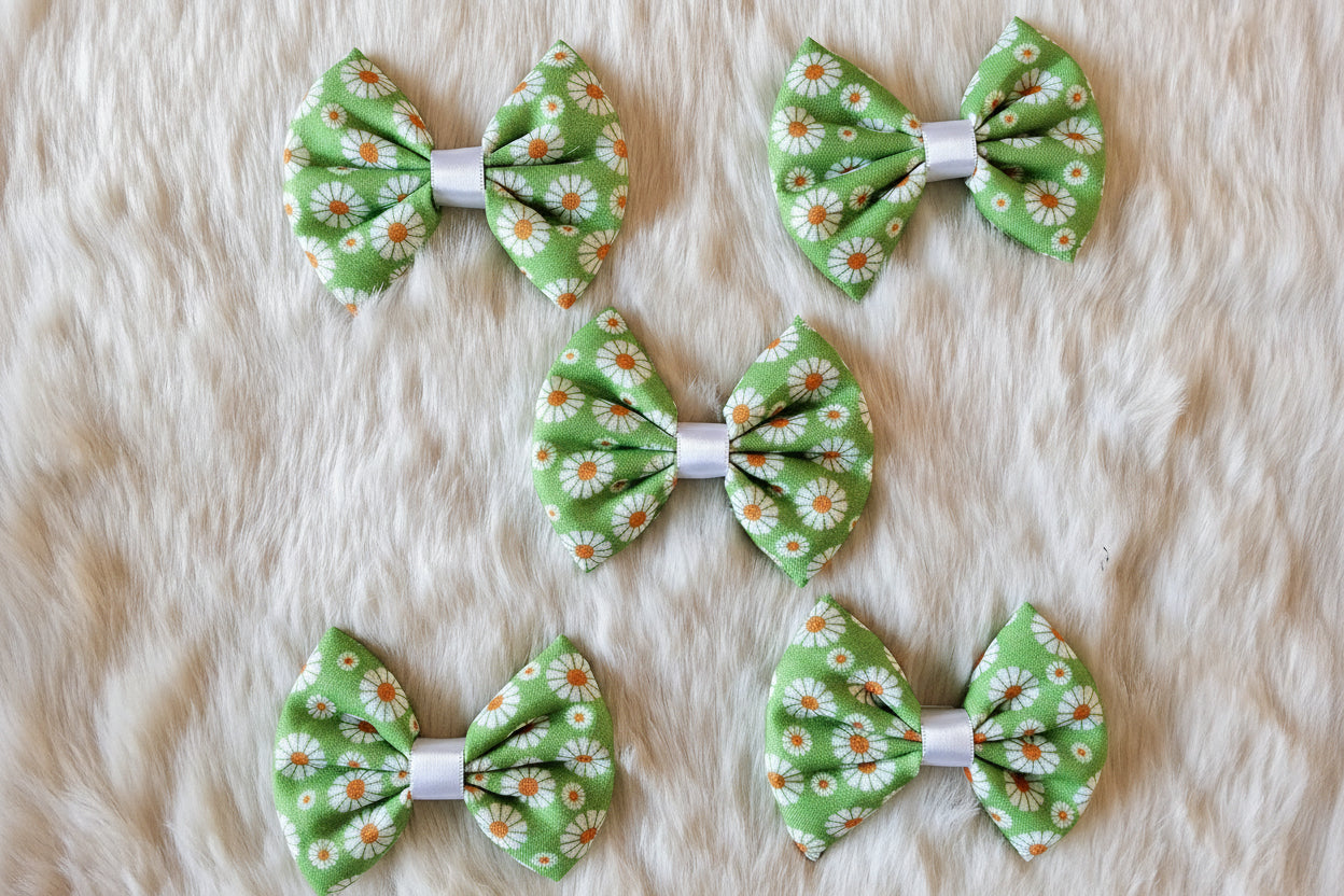 Daisies on green fabric Bowties- Bundle of 5