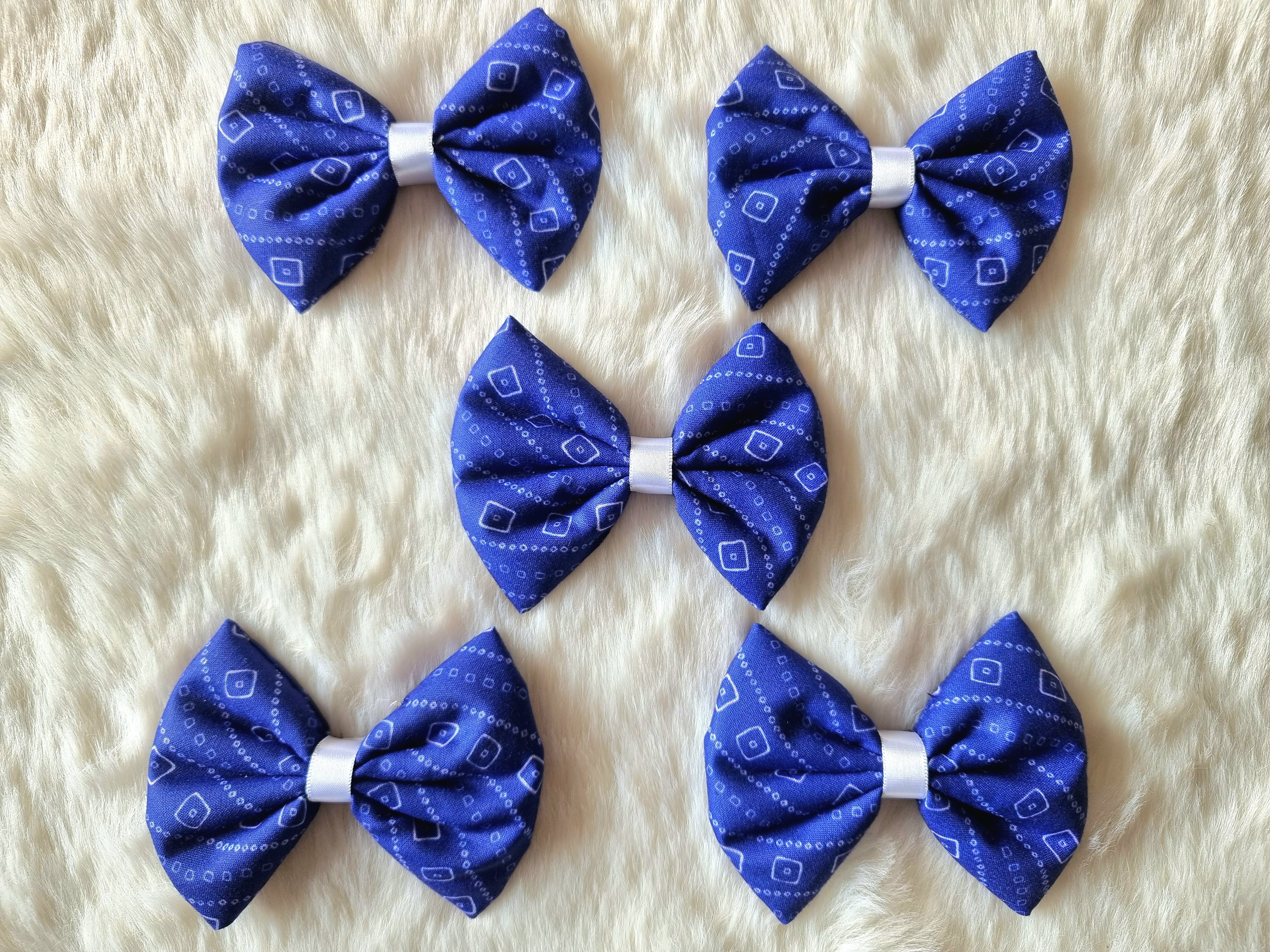 Indigo Bandhani Bows - Bundle of 5