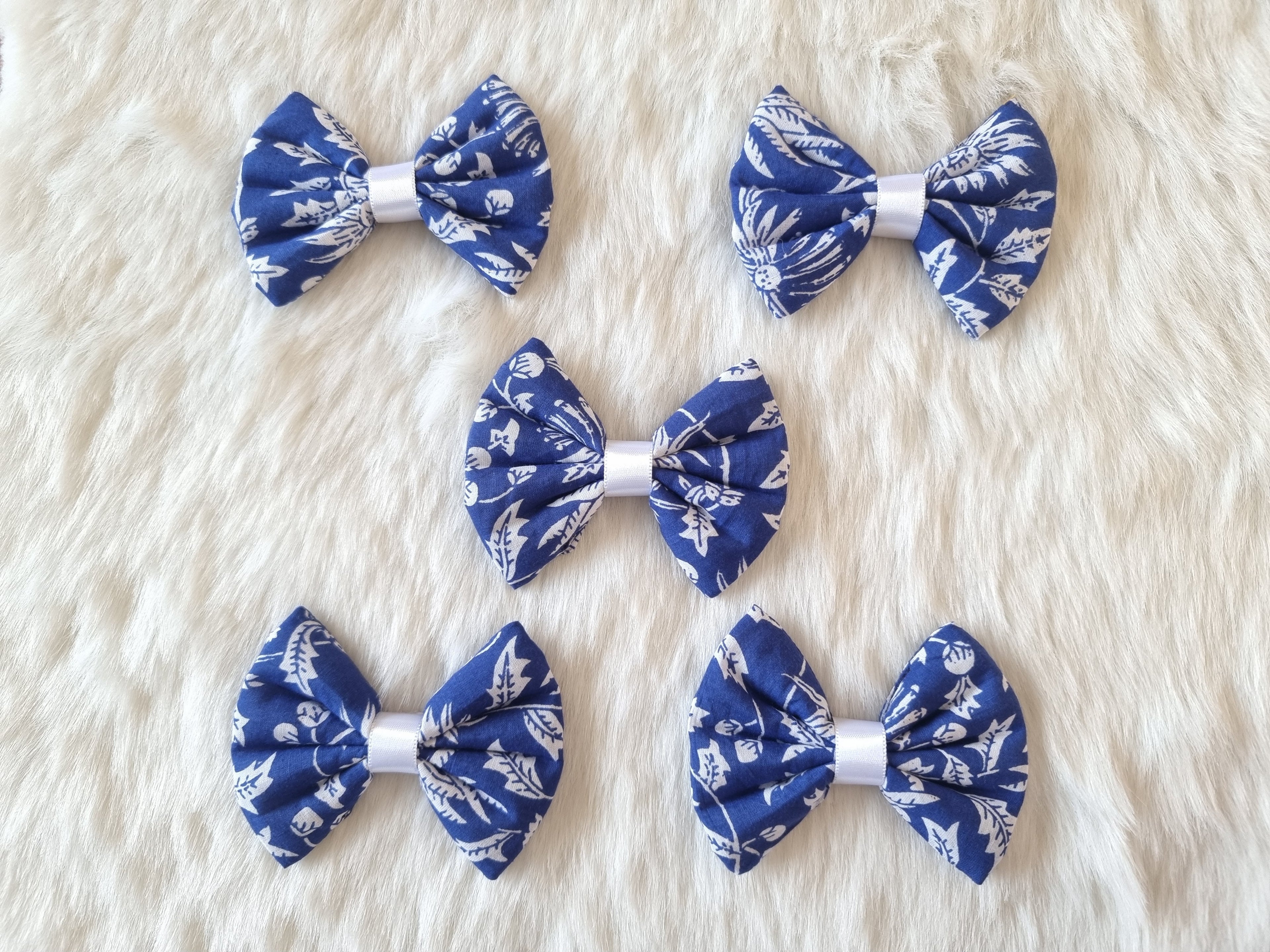 Classic Blue and White Pet Bowties - Bundle of 5