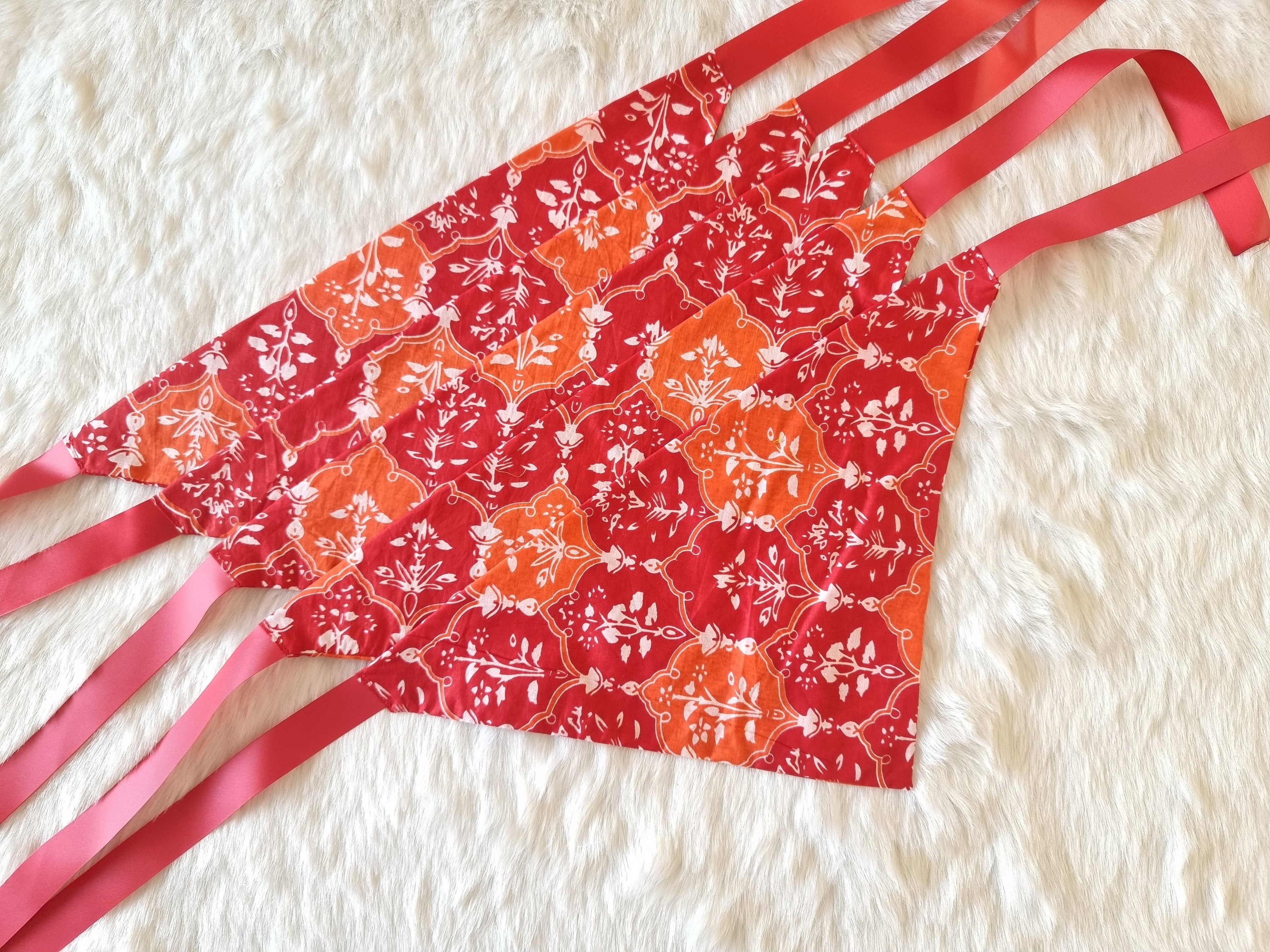 Red and Orange | Soft Cotton Tie-On Bandana for Dogs- Bundle of 5