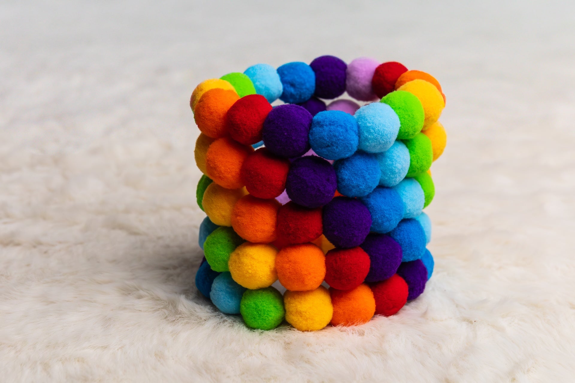Pom Pom Beaded Collar Rainbow - Bundle of 5