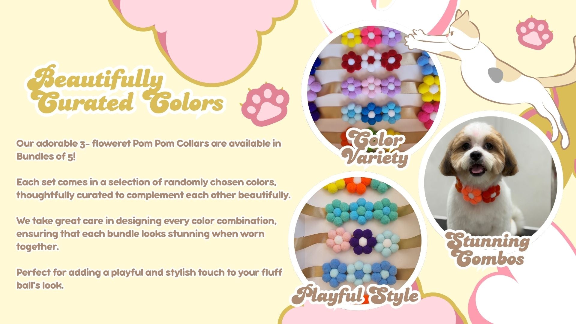 3 Floweret Pom Pom Collar - Bundle of 5